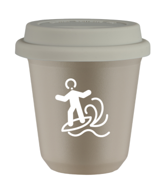 Tasse 80 ml BEIGE "Planche à voile (blanc)", avec couvercle blanc Tasse 80 ml BEIGE "Planche à voile (blanc)", avec couvercle blanc