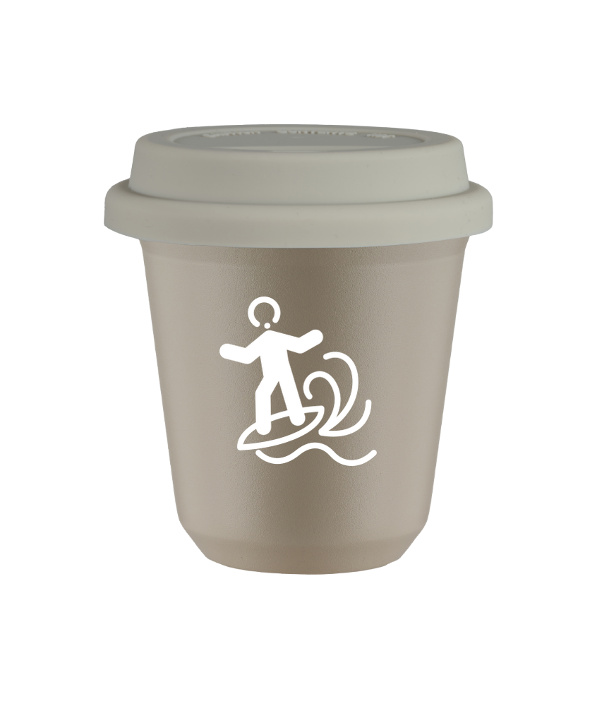 Tasse 80 ml BEIGE "Planche à voile (blanc)", avec couvercle blanc