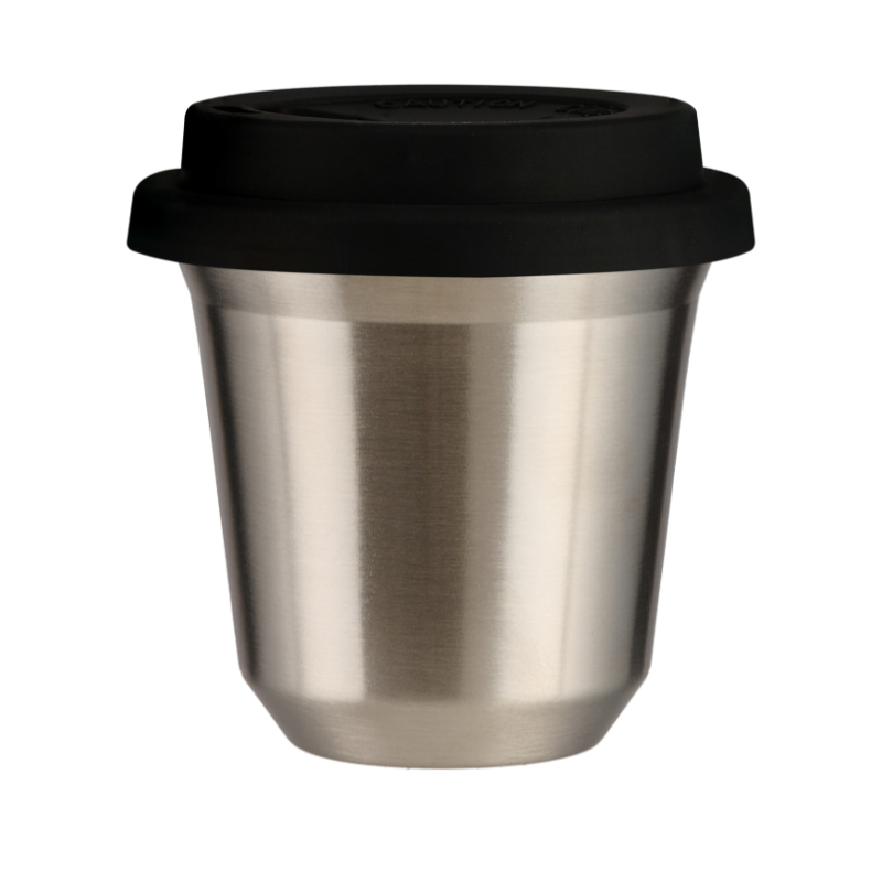 Tasse 350 ml ARGENT, avec couvercle noir