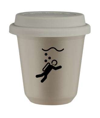 Tasse 80 ml BEIGE "Plongée", avec couvercle blanc Tasse 80 ml BEIGE "Plongée", avec couvercle blanc
