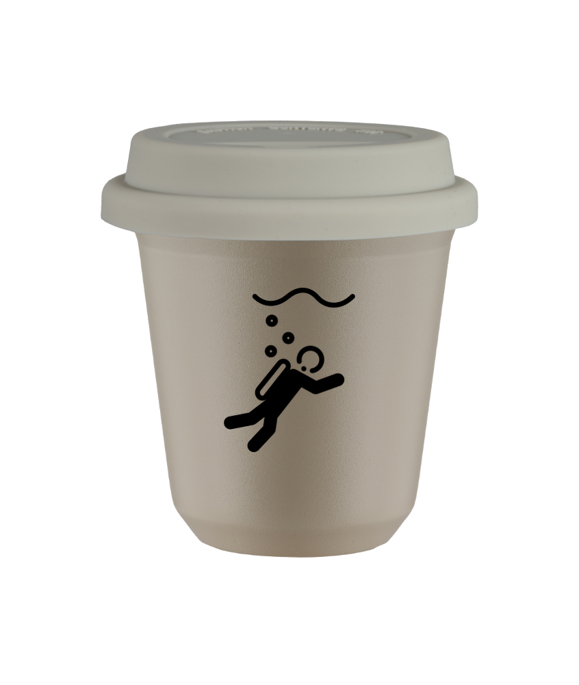 Tasse 80 ml BEIGE "Plongée", avec couvercle blanc