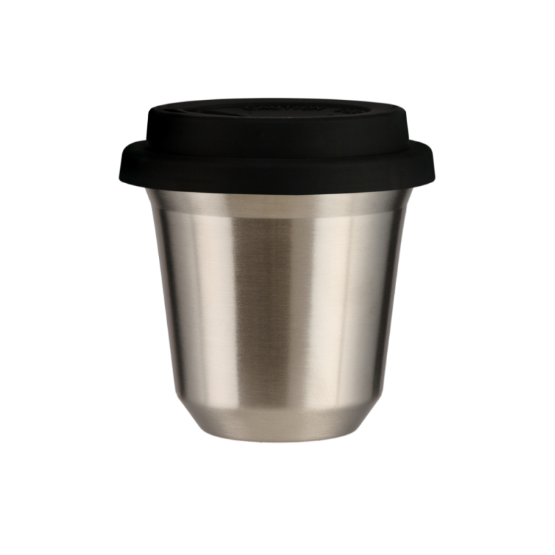 Tasse 350 ml ARGENT, avec couvercle noir