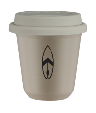Tasse 80 ml BEIGE "Planche", avec couvercle blanc Tasse 80 ml BEIGE "Planche", avec couvercle blanc