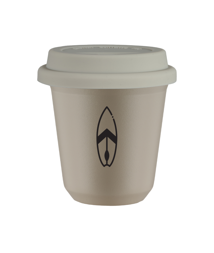 Tasse 80 ml BEIGE "Planche", avec couvercle blanc