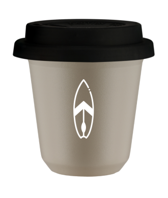 Tasse 80 ml BEIGE "Planche (blanc)", avec couvercle noir Tasse 80 ml BEIGE "Planche (blanc)", avec couvercle noir