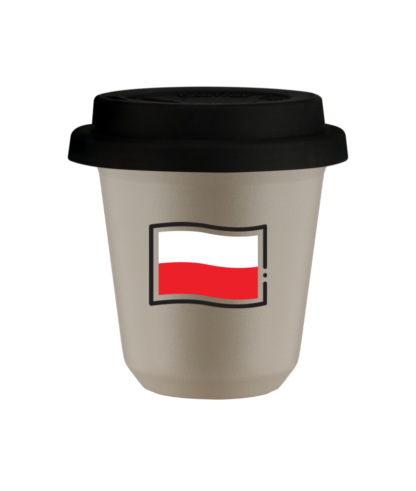 Tasse 80 ml BEIGE "Drapeau polonais", avec couvercle noir