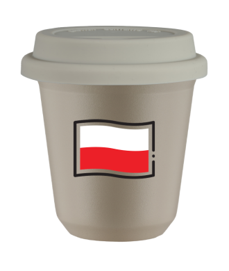 Tasse 80 ml BEIGE "Drapeau polonais", avec couvercle blanc Tasse 80 ml BEIGE "Drapeau polonais", avec couvercle blanc