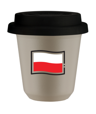 Tasse 80 ml BEIGE "Drapeau polonais (noir)", avec couvercle noir Tasse 80 ml BEIGE "Drapeau polonais (noir)", avec couvercle noir