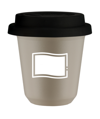 Tasse 80 ml BEIGE "Drapeau polonais (blanc)", avec couvercle noir Tasse 80 ml BEIGE "Drapeau polonais (blanc)", avec couvercle noir