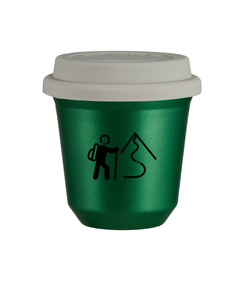 Tasse 80 ml VERT MÉTALLIQUE "Escalade 2 (noir)", avec couvercle blanc