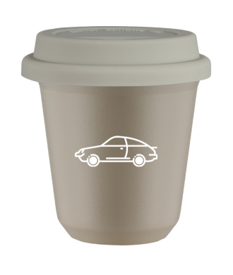 Tasse 80 ml BEIGE "Voiture (blanc)", avec couvercle blanc Tasse 80 ml BEIGE "Voiture (blanc)", avec couvercle blanc