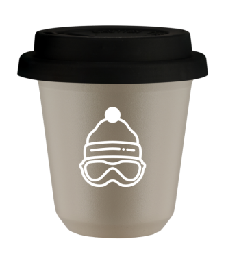 Tasse 80 ml BEIGE "Casquette (blanc)", avec couvercle noir Tasse 80 ml BEIGE "Casquette (blanc)", avec couvercle noir