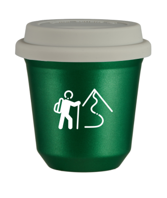 Tasse 80 ml VERT MÉTALLIQUE "Escalade 2 (blanc)", avec couvercle blanc Tasse 80 ml VERT MÉTALLIQUE "Escalade 2 (blanc)", avec couvercle blanc