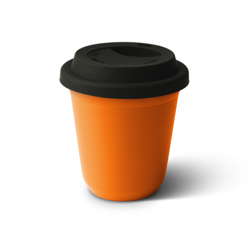 Tasse 150 ml ORANGE, avec couvercle noir