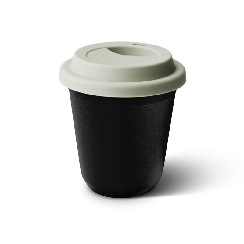Tasse 80 ml NOIR, avec couvercle blanc