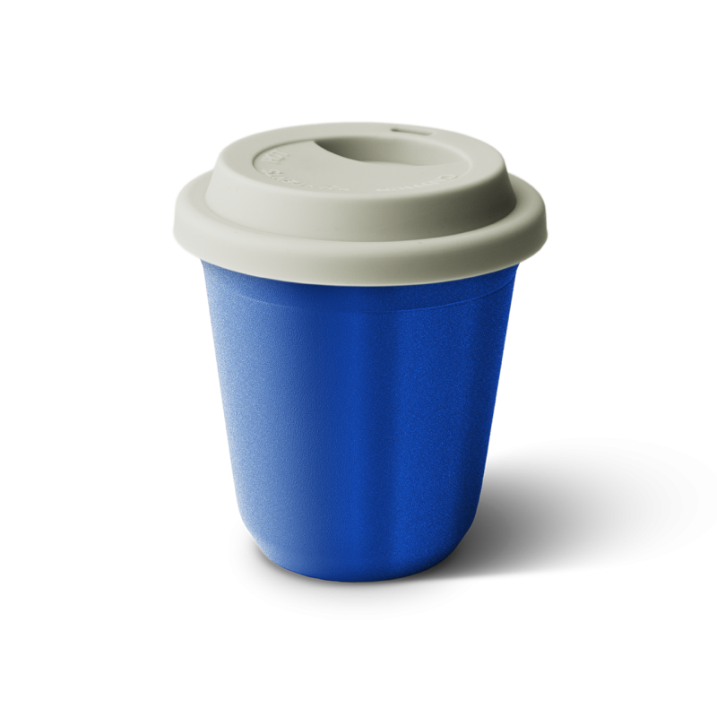 Tasse 80 ml BLEU MÉTALLIQUE, avec couvercle blanc