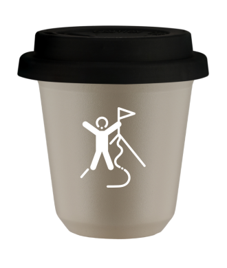 Tasse 80 ml BEIGE "Escalade 1 (blanc)", avec couvercle noir Tasse 80 ml BEIGE "Escalade 1 (blanc)", avec couvercle noir