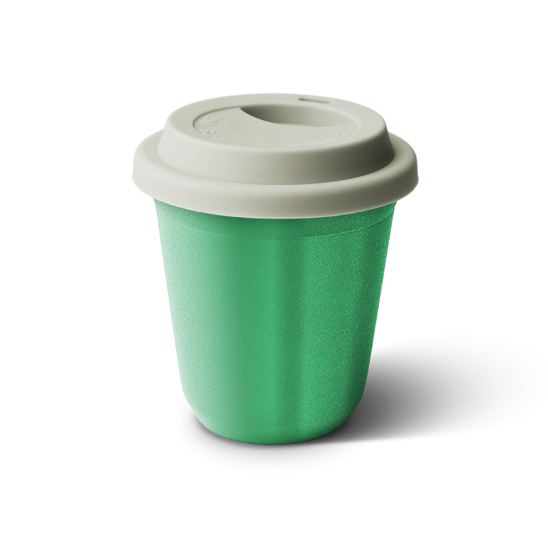 Tasse 150 ml VERT MÉTALLIQUE, avec couvercle blanc