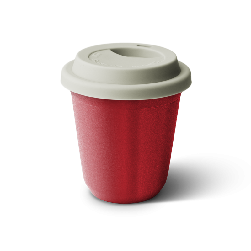 Tasse 240 ml ROUGE MÉTALLIQUE, avec couvercle blanc