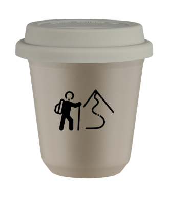 Tasse 80 ml BEIGE "Escalade 2", avec couvercle blanc Tasse 80 ml BEIGE "Escalade 2", avec couvercle blanc
