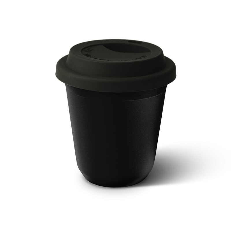 Tasse 80 ml NOIR, avec couvercle noir
