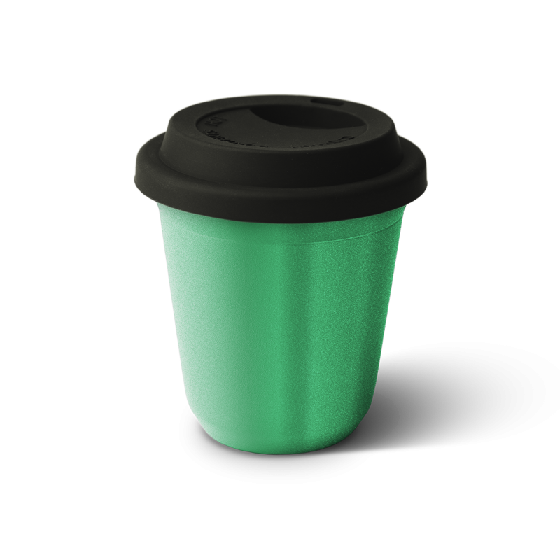 Tasse 150 ml VERT MÉTALLIQUE, avec couvercle noir