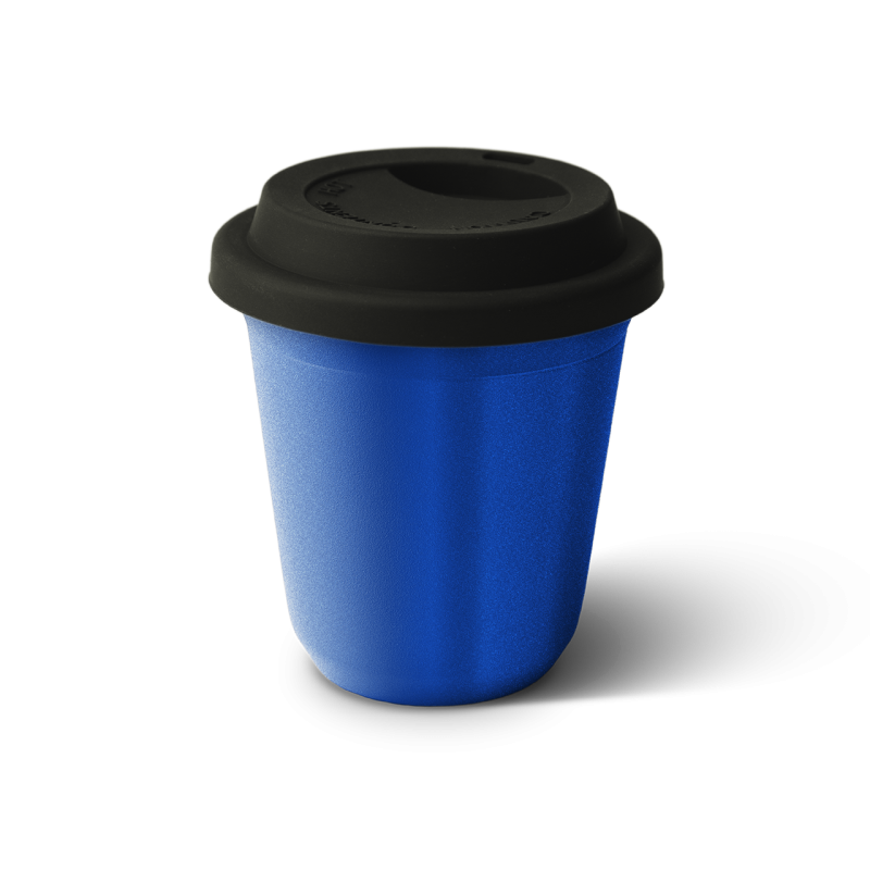 Tasse 150 ml BLEU MÉTALLIQUE, avec couvercle noir