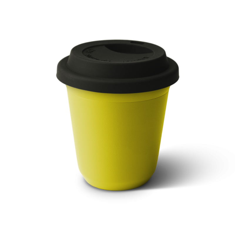 Tasse 80 ml JAUNE, avec couvercle noir