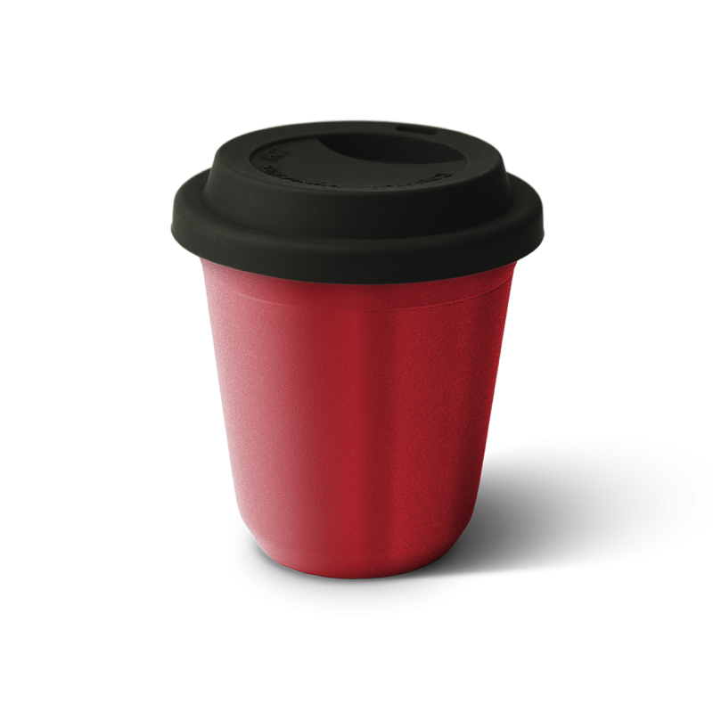 Tasse 240 ml ROUGE MÉTALLIQUE, avec couvercle noir
