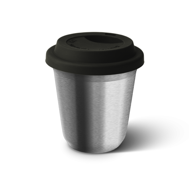 Tasse 240 ml ARGENT, avec couvercle noir