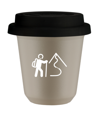 Tasse 80 ml BEIGE "Escalade 2 (blanc)", avec couvercle noir Tasse 80 ml BEIGE "Escalade 2 (blanc)", avec couvercle noir