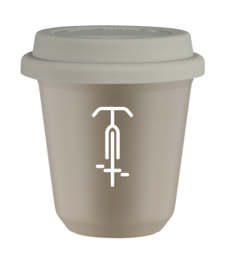 Tasse 80 ml BEIGE "Cyclisme 1 (blanc)", avec couvercle blanc Tasse 80 ml BEIGE "Cyclisme 1 (blanc)", avec couvercle blanc