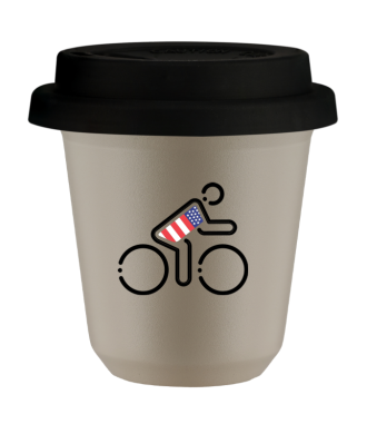 Tasse 80 ml BEIGE "Cycliste aux couleurs britanniques", avec couvercle noir Tasse 80 ml BEIGE "Cycliste aux couleurs britanniques", avec couvercle noir