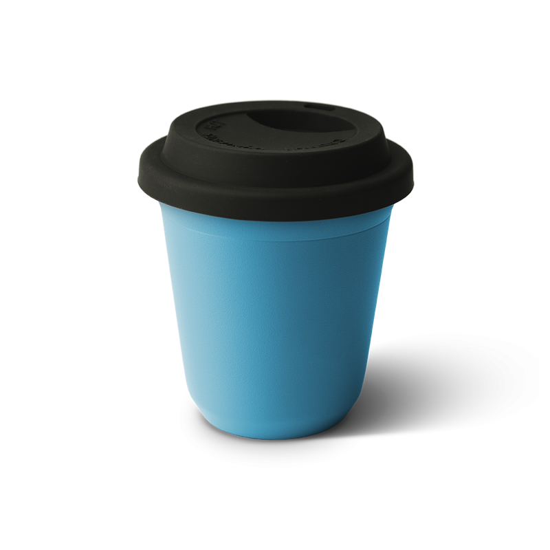 Tasse 150 ml BLEU, avec couvercle noir