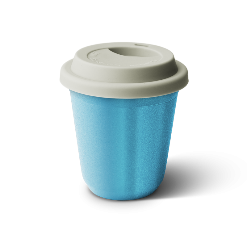 Tasse 80 ml BLEU MÉTALLIQUE, avec couvercle blanc
