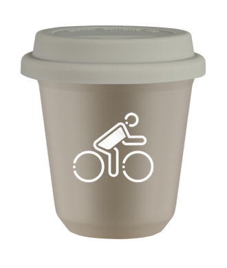 Tasse 80 ml BEIGE "Cycliste aux couleurs britanniques (blanc)", avec couvercle blanc Tasse 80 ml BEIGE "Cycliste aux couleurs britanniques (blanc)", avec couvercle blanc