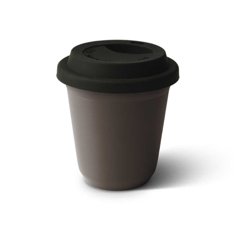 Tasse 80 ml MARRON, avec couvercle noir