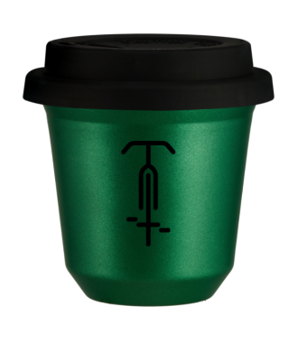 Tasse 80 ml VERT MÉTALLIQUE "Cyclisme 1 (noir)", avec couvercle noir Tasse 80 ml VERT MÉTALLIQUE "Cyclisme 1 (noir)", avec couvercle noir