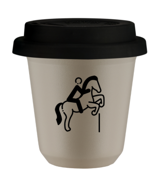 Tasse 80 ml BEIGE "Équitation 1 (noir)", avec couvercle noir Tasse 80 ml BEIGE "Équitation 1 (noir)", avec couvercle noir