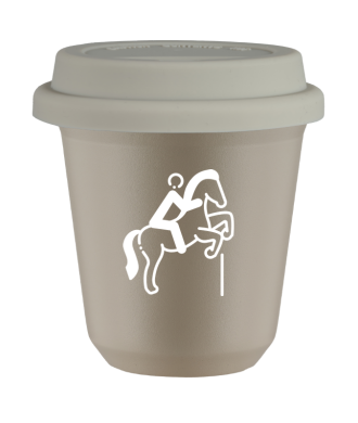 Tasse 80 ml BEIGE "Équitation 1 (blanc)", avec couvercle blanc Tasse 80 ml BEIGE "Équitation 1 (blanc)", avec couvercle blanc