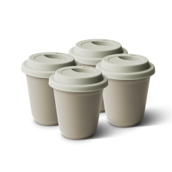 Lot de 4 tasses 80 ml BEIGE, avec couvercle blanc