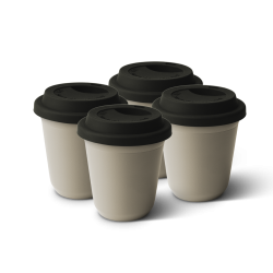 Lot de 4 tasses 150 ml BEIGE, avec couvercle noir