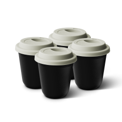 Lot de 4 tasses 80 ml NOIR, avec couvercle blanc