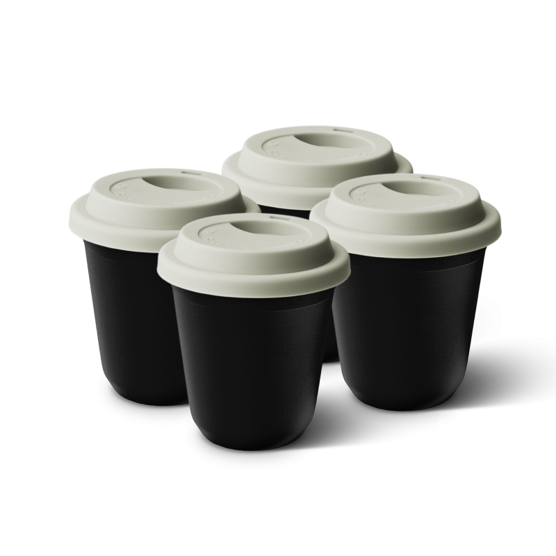 Lot de 4 tasses 80 ml NOIR, avec couvercle blanc