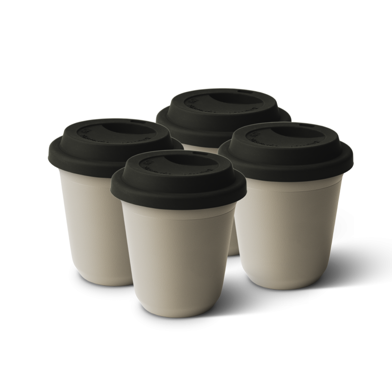 Lot de 4 tasses 240 ml BEIGE, avec couvercle noir