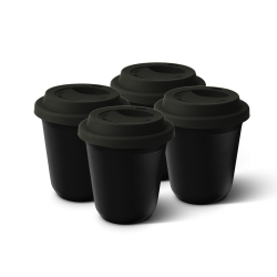 Lot de 4 tasses 150 ml NOIR, avec couvercle noir
