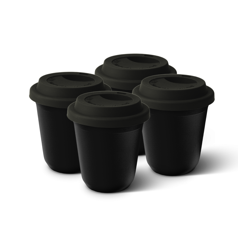 Lot de 4 tasses 240 ml NOIR, avec couvercle noir