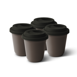 Lot de 4 tasses 80 ml MARRON, avec couvercle noir