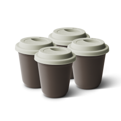 Lot de 4 tasses 150 ml MARRON, avec couvercle blanc
