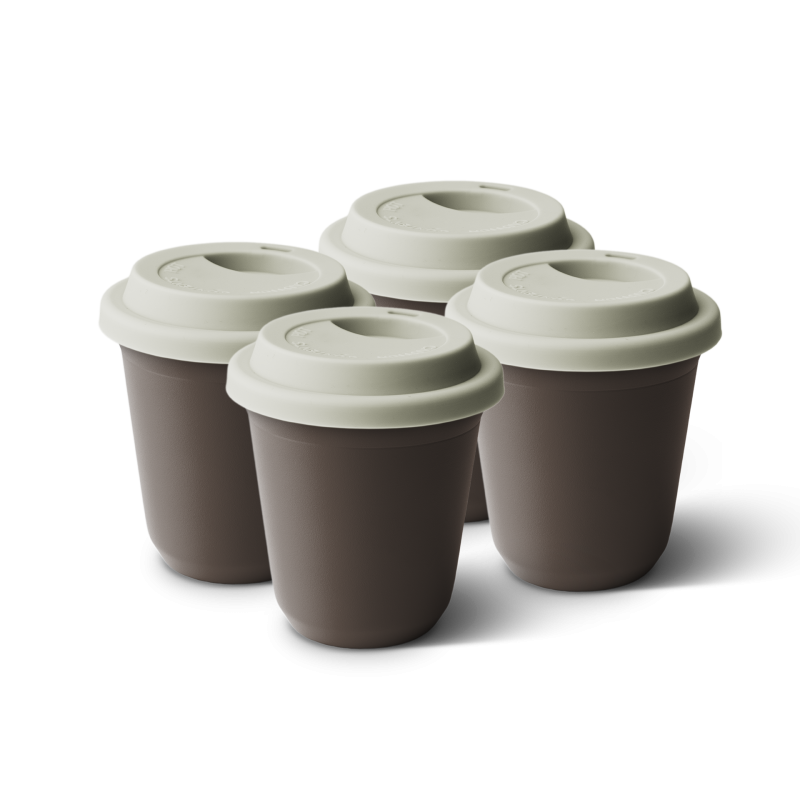 Lot de 4 tasses 240 ml MARRON, avec couvercle blanc